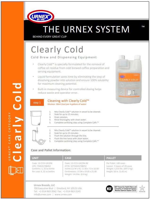 Urnex Clearly Cold Cleaning Agent – 1000ml - Barista Delight