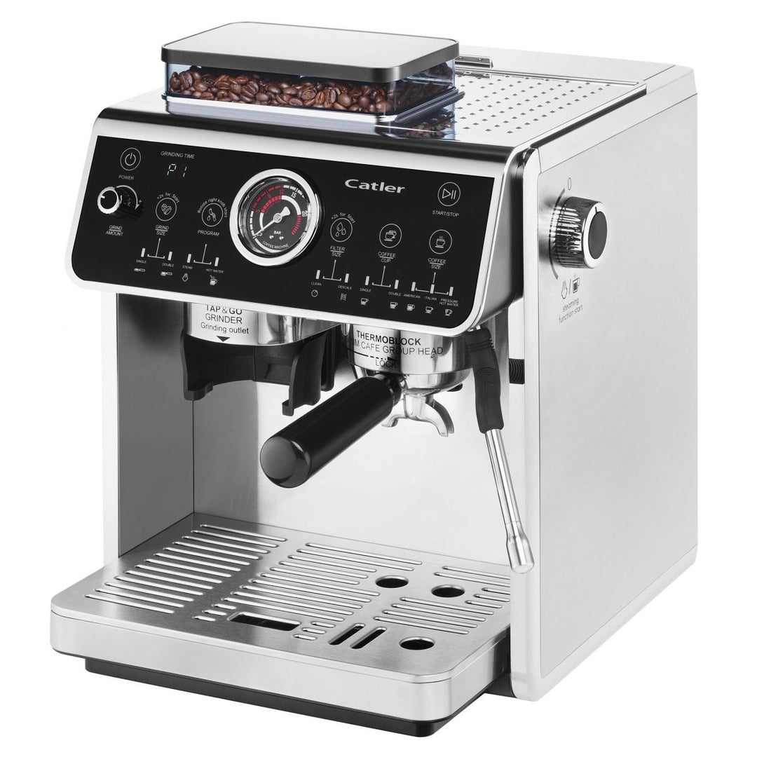 Catler ES 910 Lever Espresso Coffee Machine with Integrated Grinder – Silver - Barista Delight